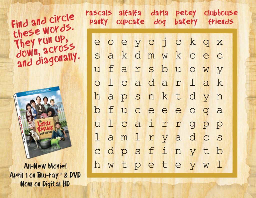 Little Rascals Word Search - Free Printable