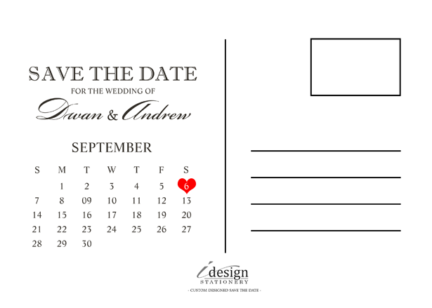 Save the Date Calendar Postcard