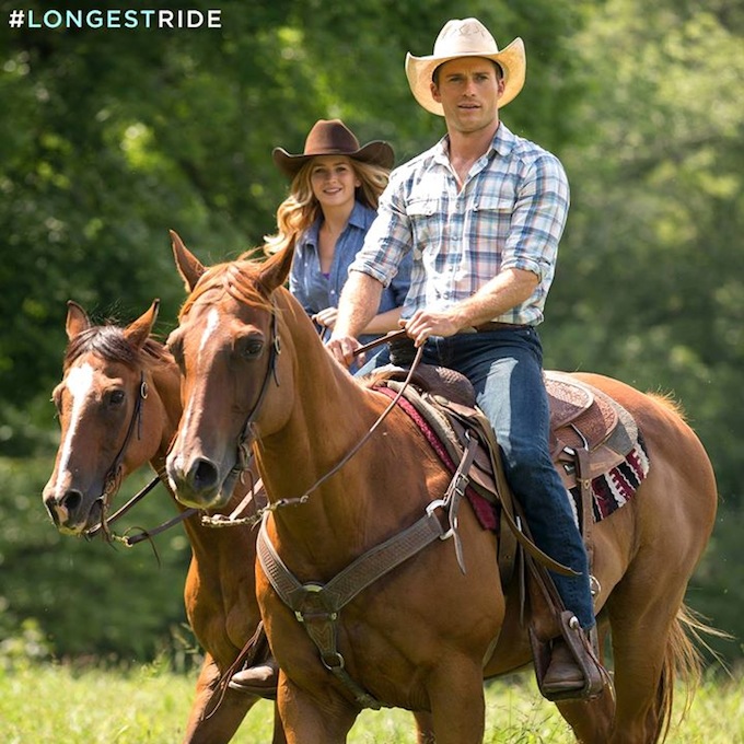 Britt Robertson and Scott Eastwood horseback riding in The Longest Ride