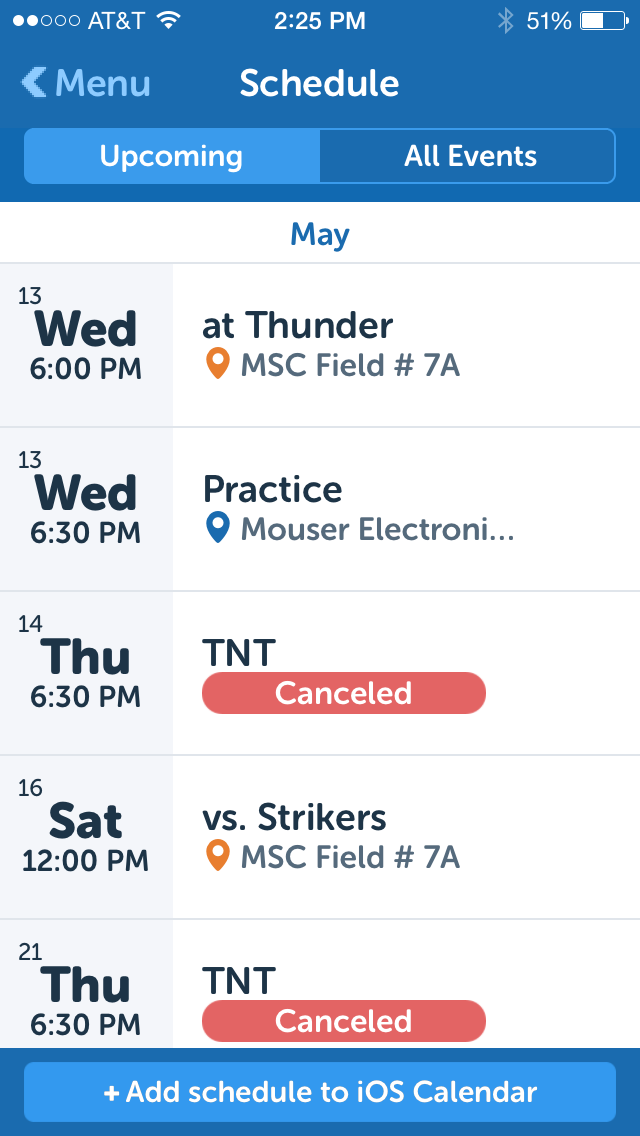 Schedule on TeamSnap