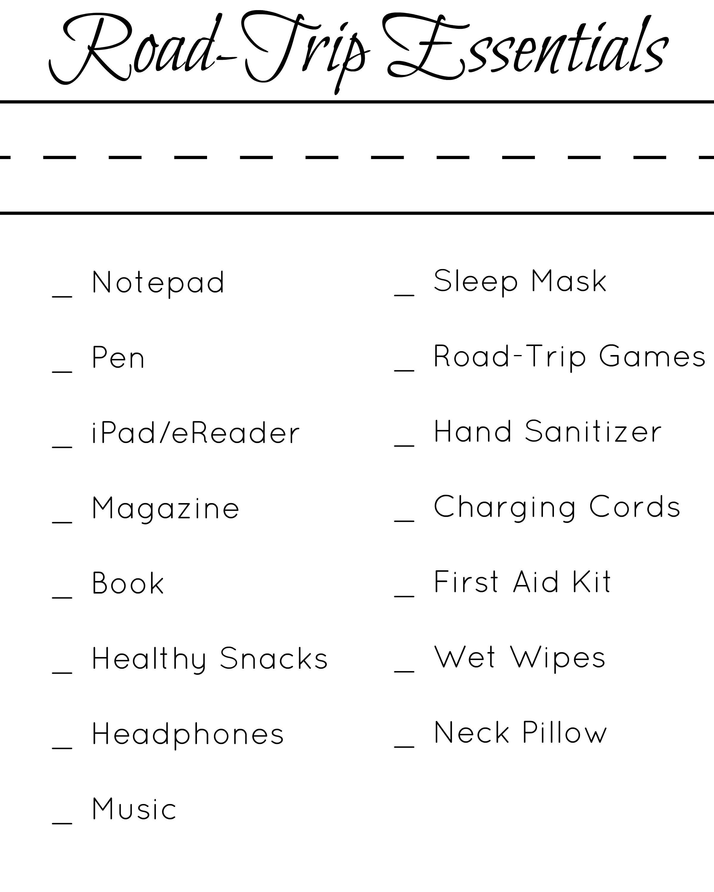 packing list for long road trip