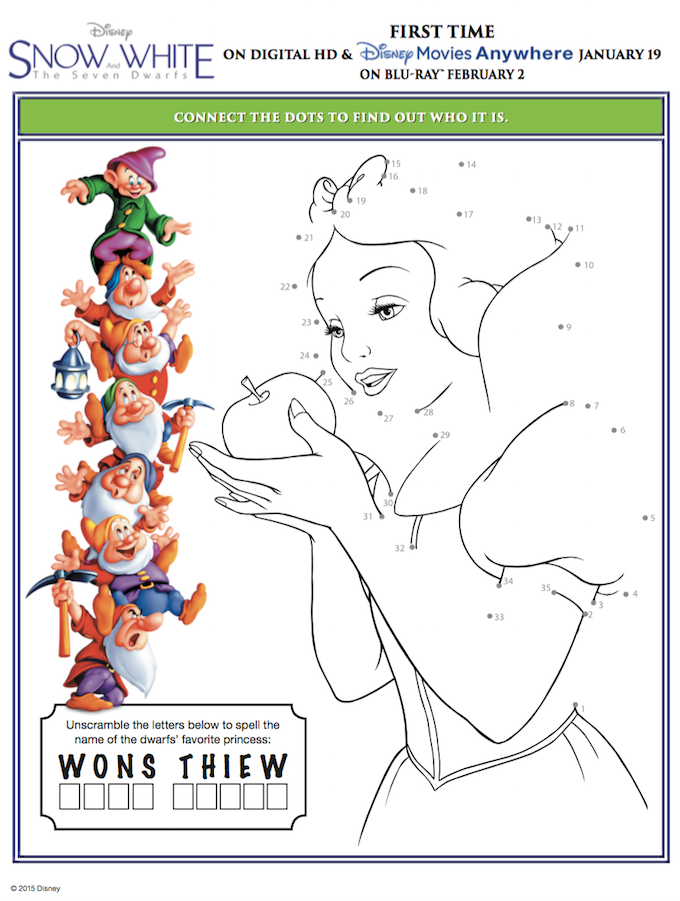 Snow White and the Seven Dwarfs Printable Connect the Dots