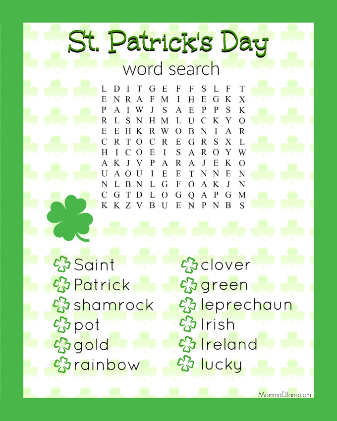 St. Patrick's Day Word Search Printable