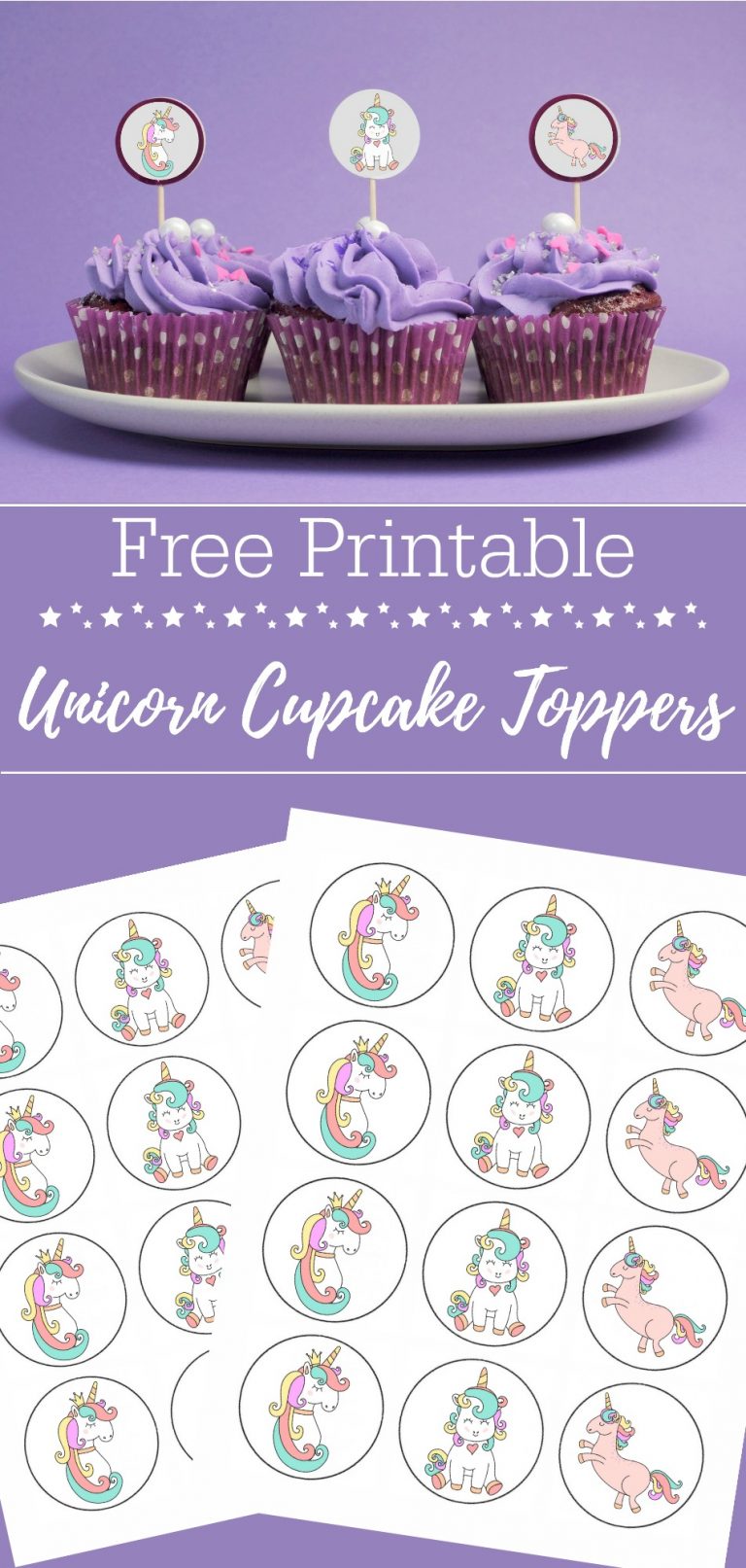 Free Printable Unicorn Cupcake Toppers