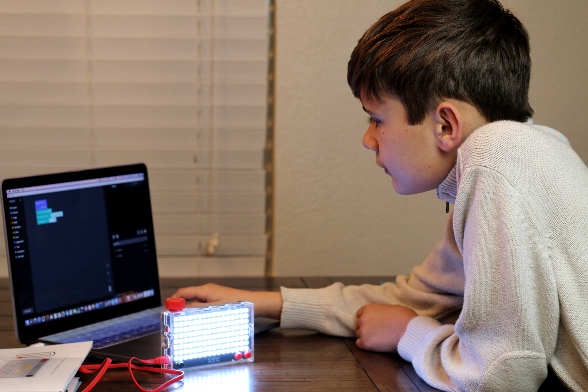 Noah coding with Kano Pixel Kit