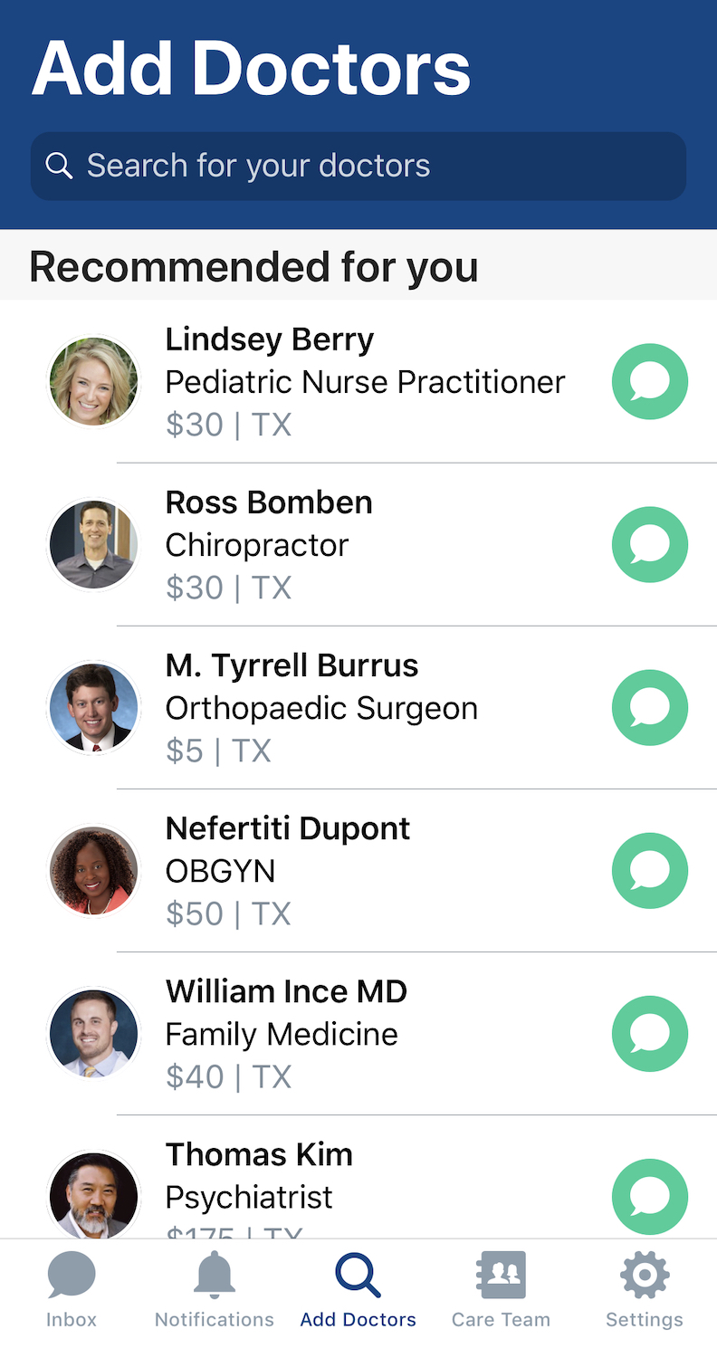 available medical doctors on health app