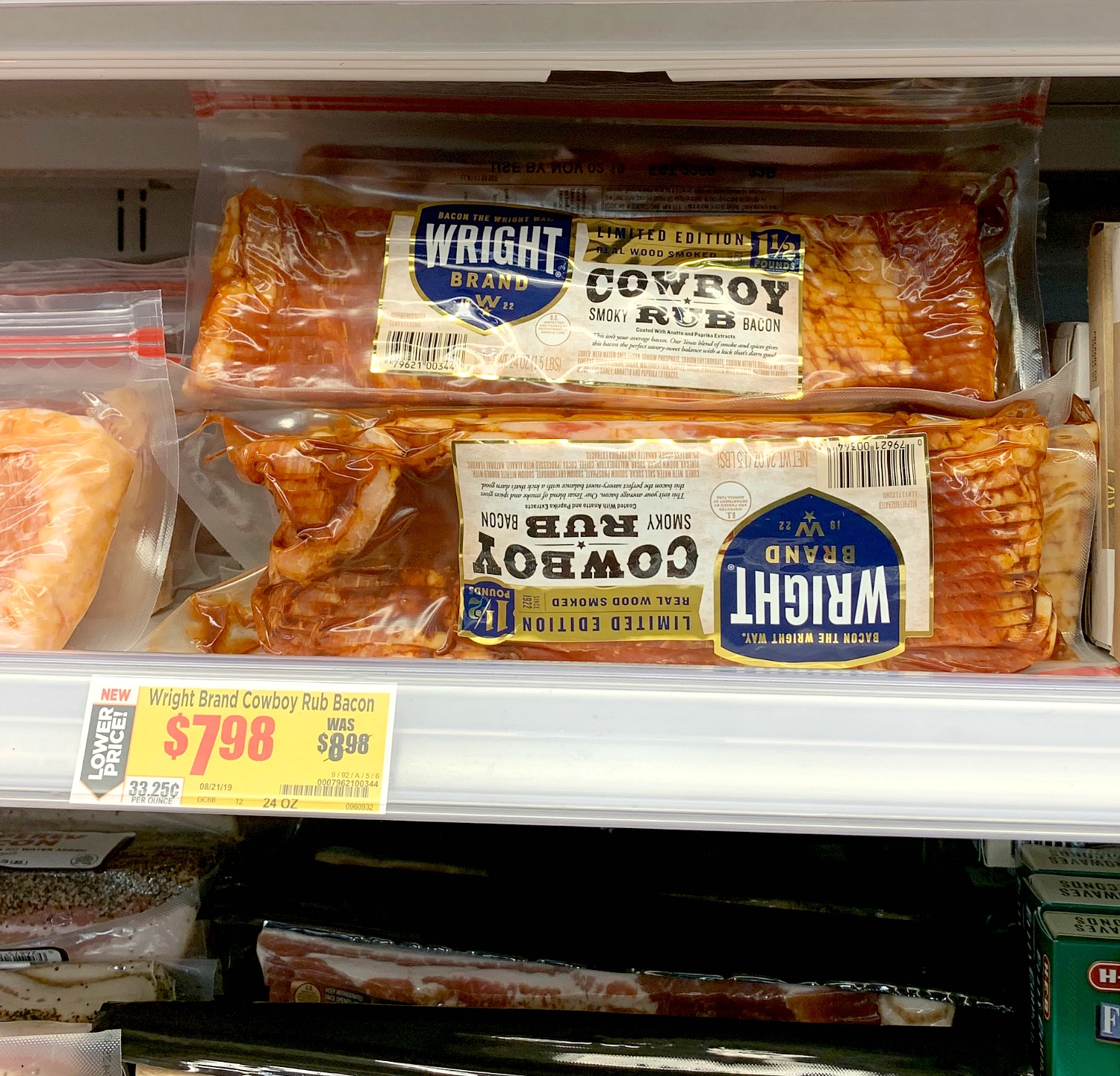 Wright Brand bacon in store photo HEB