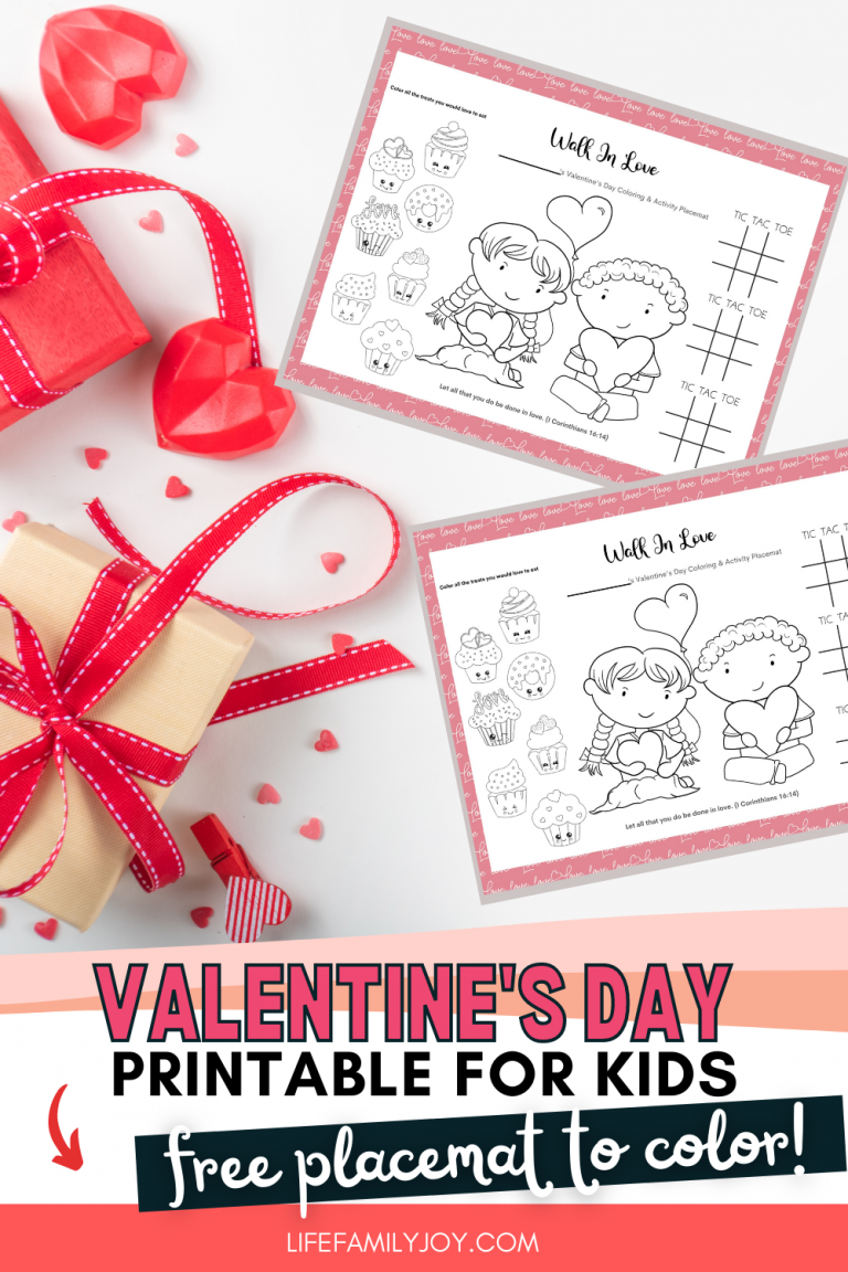 Valentine’s Day Printable: Activity and Coloring Placemat for Kids